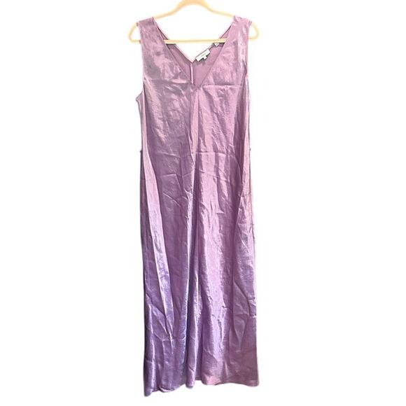 Vince V-neck Maxi Satin Slip Dress in Petal Nectar Pink Purple Large - Picture 4 of 10